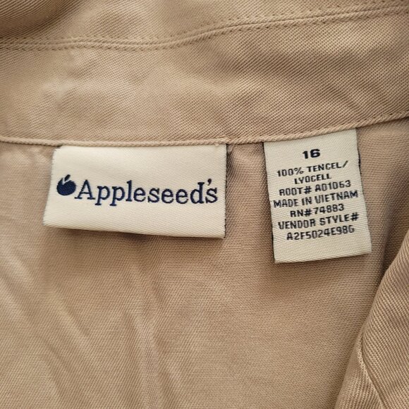 Appleseeds Tencel Beige Blazer Jacket Iridescent Buttons Patch Pockets Collar - Picture 4 of 13